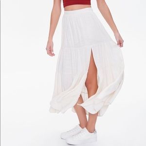 Tiered linen midi skirt